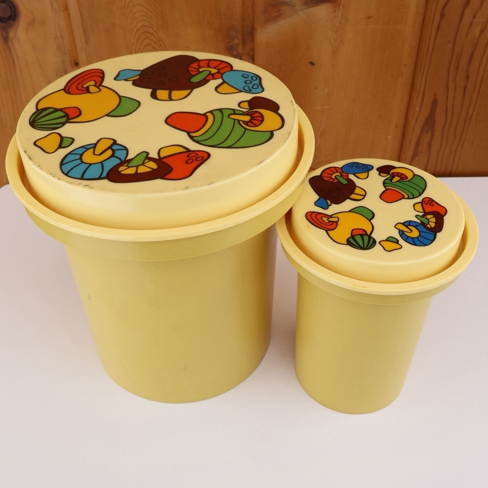 Vintage Rubbermaid Mushroom Kitchen Canister Set Yellow Plastic Set of 2